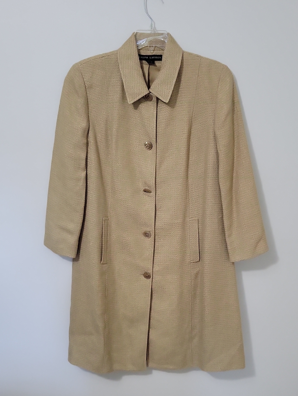 Ralph Lauren Tan Textured Single-Breasted Coat, Size 14